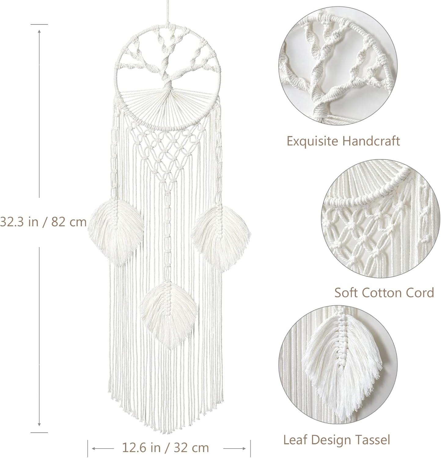 LOMOHOO Tree of Life Dream Catcher, Macrame Wall Hanging, Boho Dream Catcher with Feather Leaf, Bohemian Dream Catcher for Wedding Parties, Bedroom, Children's Room, Cafe, Gypsy Decor