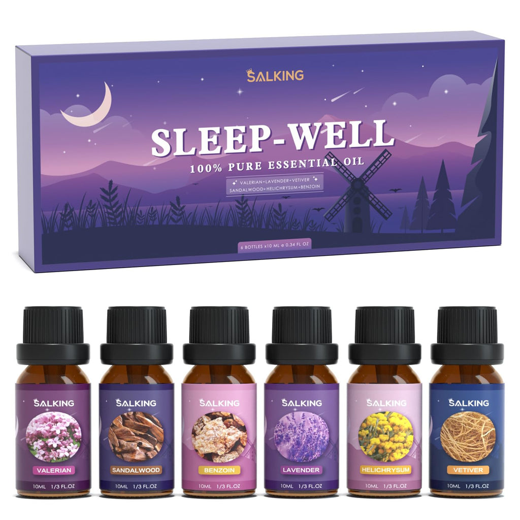 SALKING Essential Oils Set, Aromatherapy Fragrance Oil Gift Set, 100% Pure Fragrance Oils for Diffuser, Oil Lamps, Humidifier, Massage, 6 x 10 ml (Lavender, Rose, Cherry Blossom, Jasmine, Gardenia,