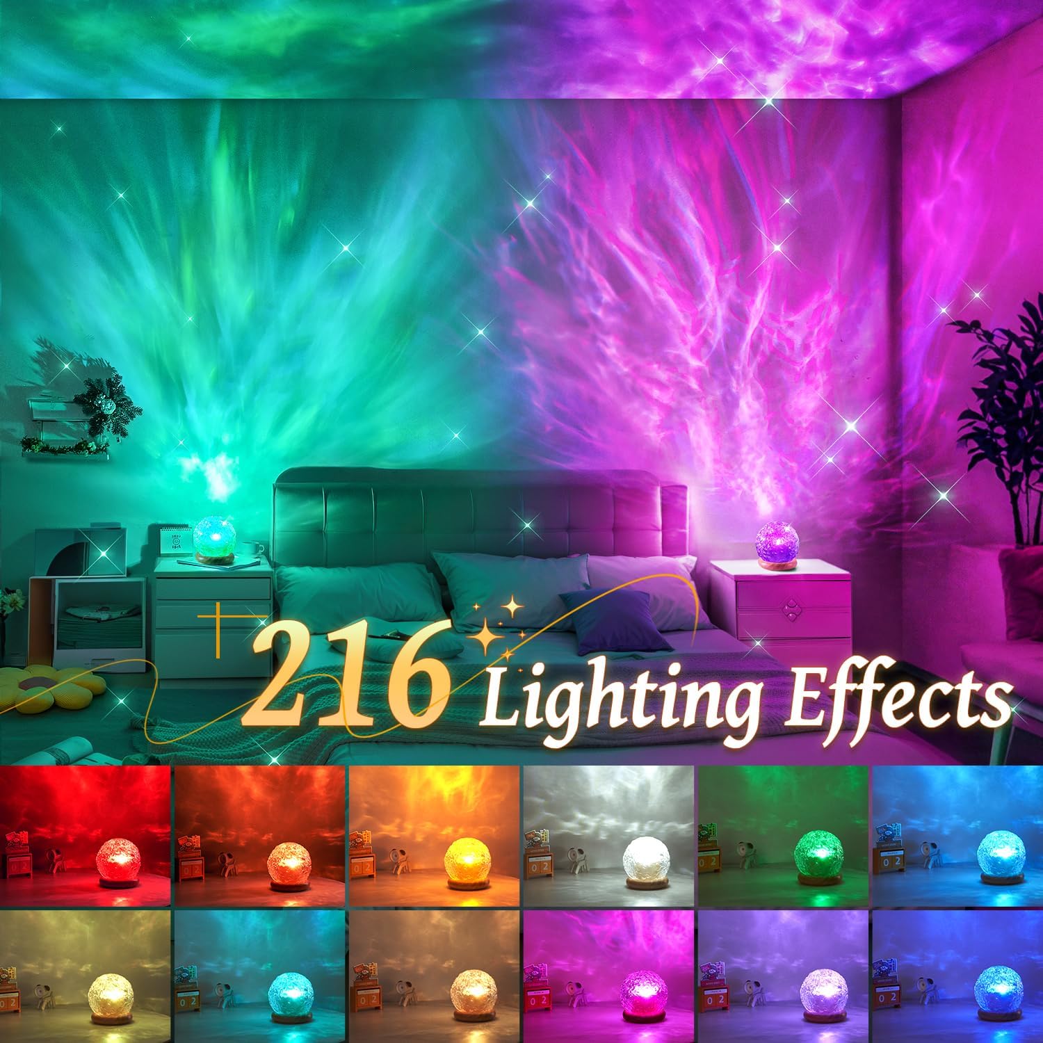 PIKOY Sternenhimmel Projektor als Kristallkugel mit 18 RGB Farben, dimmbar & Timer – eine Premium Deko für Gaming & Schlafzimmer und das ideale Geschenk für Frauen & Männer & Kinder.