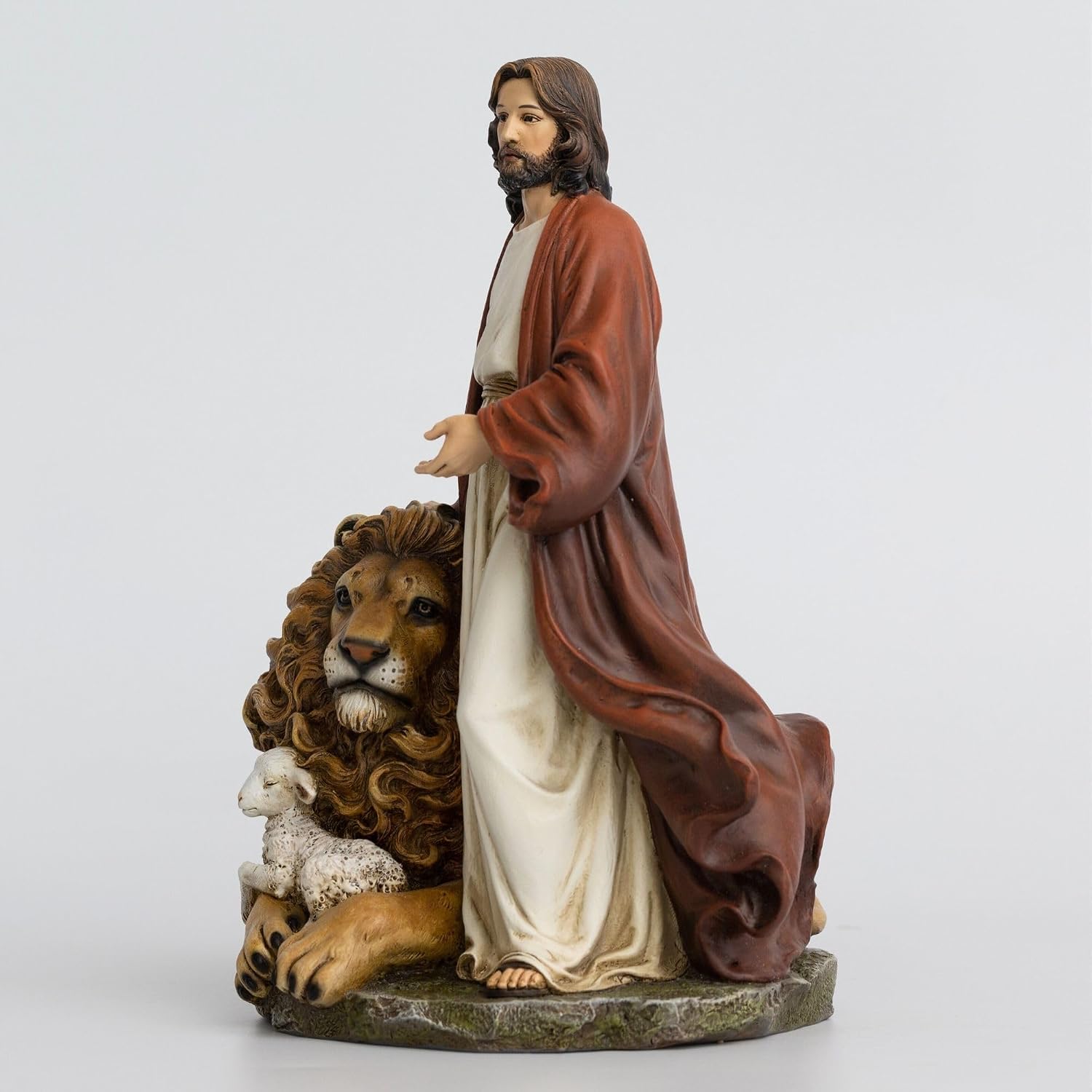 Jesus with Lion and Lamb Statue 10.8 Inch Jesus Figurine the Lion of Judah & The Lamb of God Christian Figurine, Realistic Religious Sculpture for Home Décor, Faith Gift, Church Display