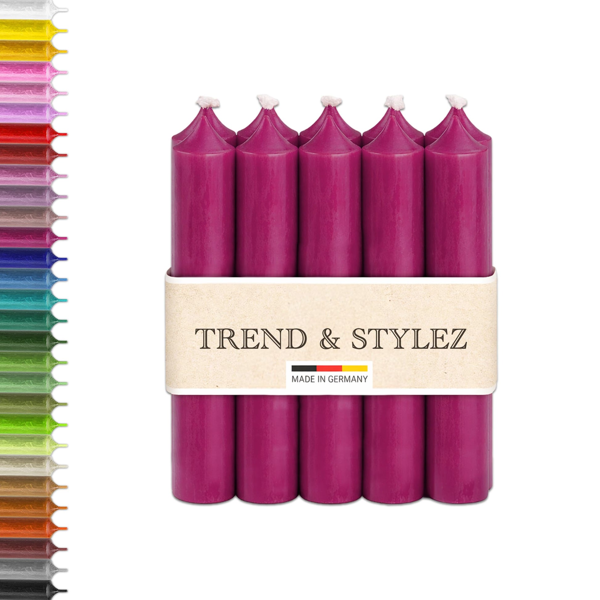 10 Bunte Spitzkerzen durchgefärbt 100x22mm | RAL Stabkerzen mit 8h+ Brenndauer | Ohne Tropfen & Rußen | Tafelkerzen für Leuchter | Made in Germany (Pastellrosa)