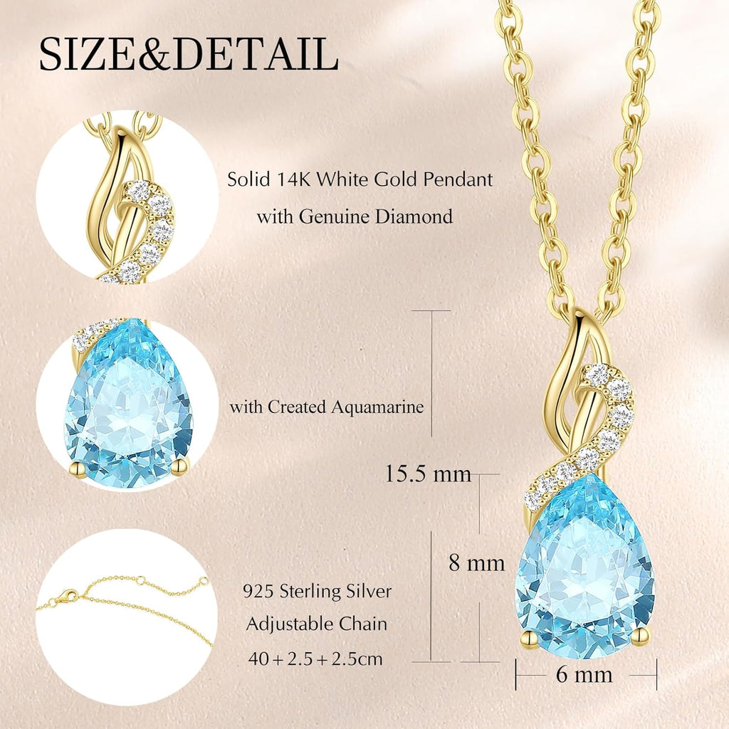 FANCIME Solide 14 Karat 585 Gelb Gold Anhänger Kette mit Tropfen Edelstein und 0.28ct Diamant Geschenk Schmuck für Damen Sie, 925 Silber Kettenlänge: 40 + 5 cm