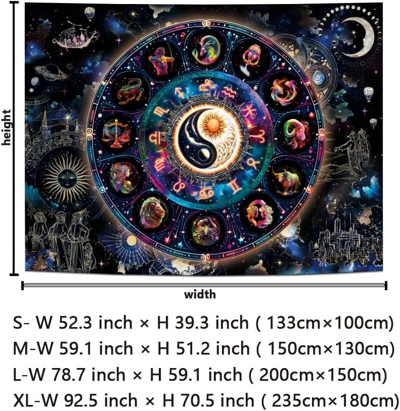 Lahasbja Blacklight Constellation Tapestry UV Reactive Sun and Moon Tapestries Spiritual Zodiac Astrology Wall Tapestries Galaxy Wall Decor Mystic Yin Yang Wall Hanging for Bedroom