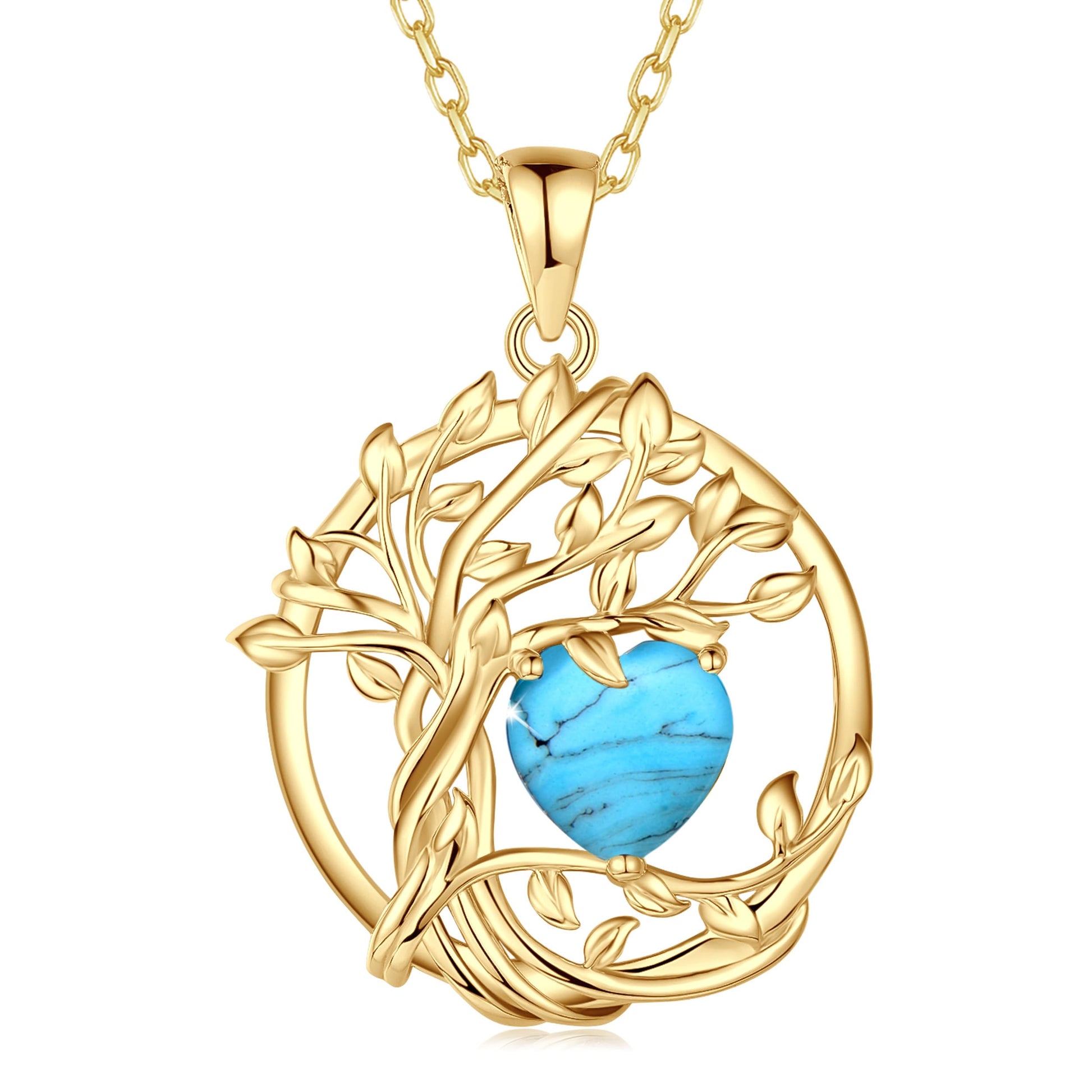FANCIME Lebensbaum Geburtstein Kette für Damen Gelbgold Vergoldet Baum des Lebens Edelstein Anhänger Halskette Schmuck Geschenke für Damen Frauen Mädchen, Kettenlänge: 40+5 cm