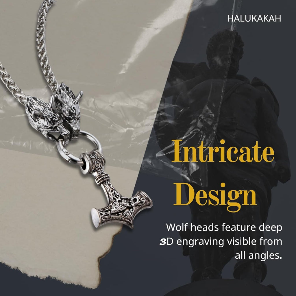 Halukakah Wikinger Thorshammer Halskette für Herren – Antiker Sterlingsilber-Ton Titanstahl – Optional mit Armband – Nordischer Mythologie – Geschenk für Männer