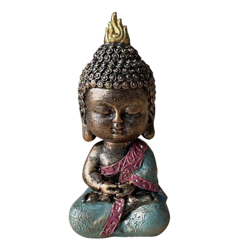 Lachender Buddha Willkommen - Glücksbringer Statue - Zen und Feng Shui Dekoration - für eine entspannende und spirituelle Atmosphäre - Geschenkidee - Breite: 9cm - Farbe: Grün und Braun - Zen'Light