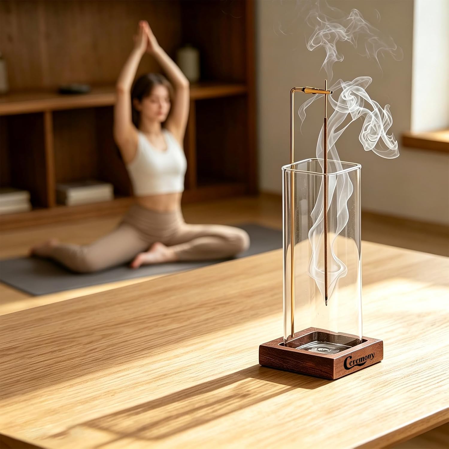 Ceremony Incense Holder,Wooden Incense Holder for Sticks with Ash Catcher | Anti-ash Incense Burner with 20 Incense Sticks and a Ash Brush for Meditation Yoga Spa Room Decor