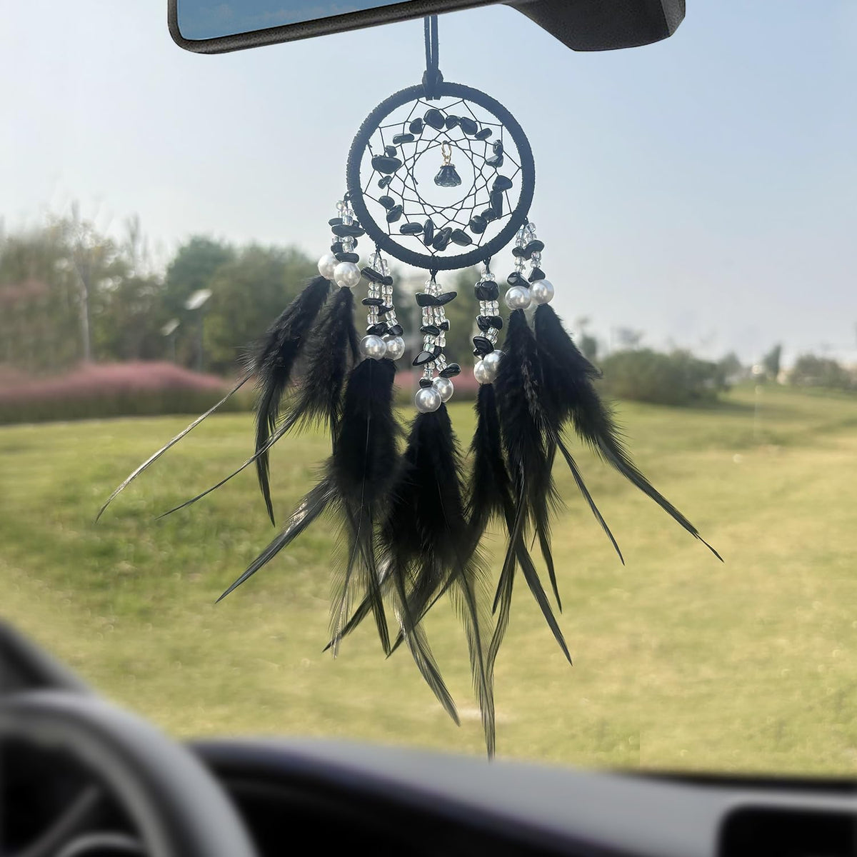 Small Dream Catcher for Car Handmade Boho Hanging Decor for Car Interior Rear View Mirror Feathers Dream Catchers Charms Ornament(Yellow)