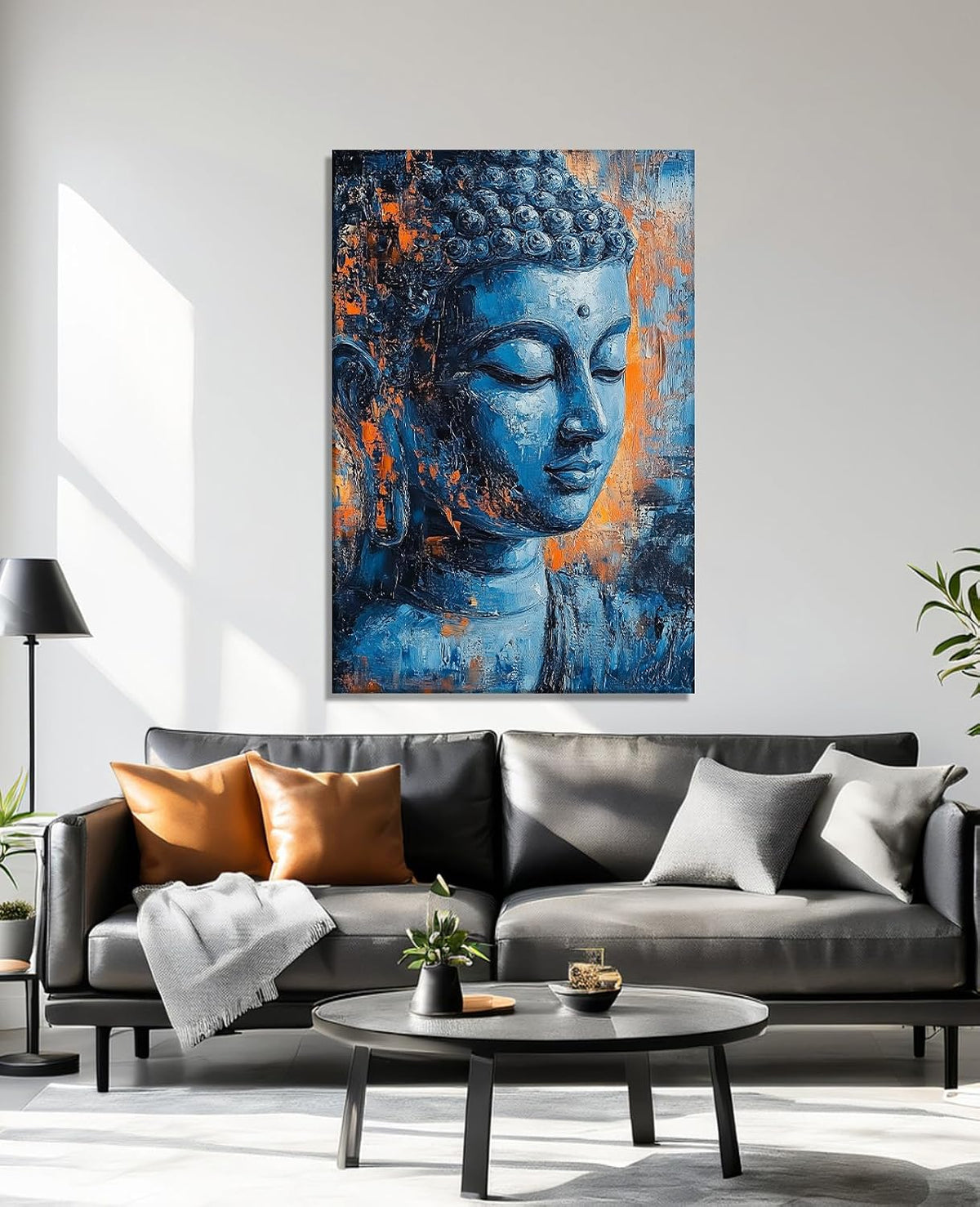 Buddha Canvas Wall Art Zen Wall Decor Blue Buddha Pictures Religious Painting Vintage Prints Meditation Art for Yoga Spa Spiritual Room Bathroom Home Decor Framed - 12.00"x18.00"