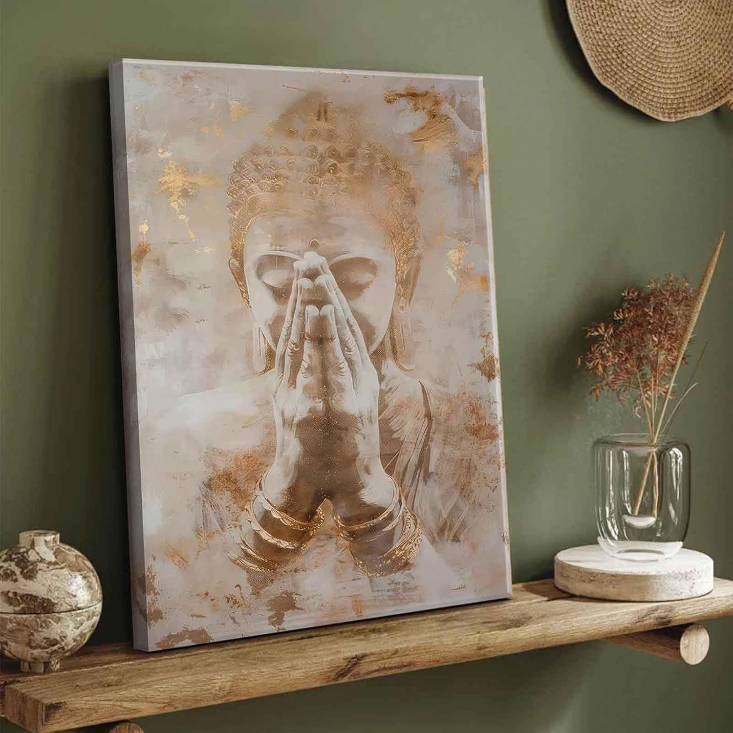 Gold Buddha Canvas Wall Art Abstract Buddhism Worship Painting Decor Pictures Zen Spiritual Meditation Posters Prints for Meditation Room Living Room Modern Spiritual Yoga Spa Bedroom Decoration