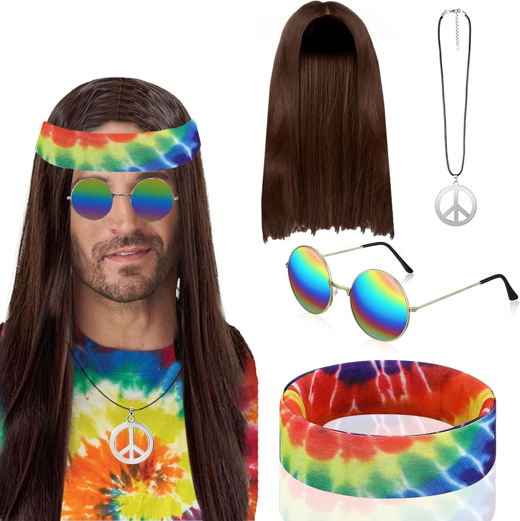 Hippie Costume Flower Power Hippy Clothing Women Men 60s 70s 80s Accessories Set for Carnival Theme Party Halloween Fancy Dress Cosplay Theme Party