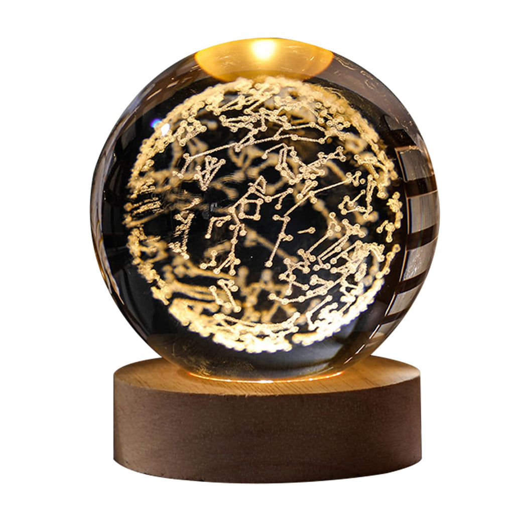 Demiawaking USB 3D Kristallkugel mit Holzsockel 3D Sonnensystem mit LED, Tischdeko Planet Lampe Nachtlicht, Geburtstag Kinder Geschenke, Party Deko (Milchstraße mit Quadrat Holzsockel)
