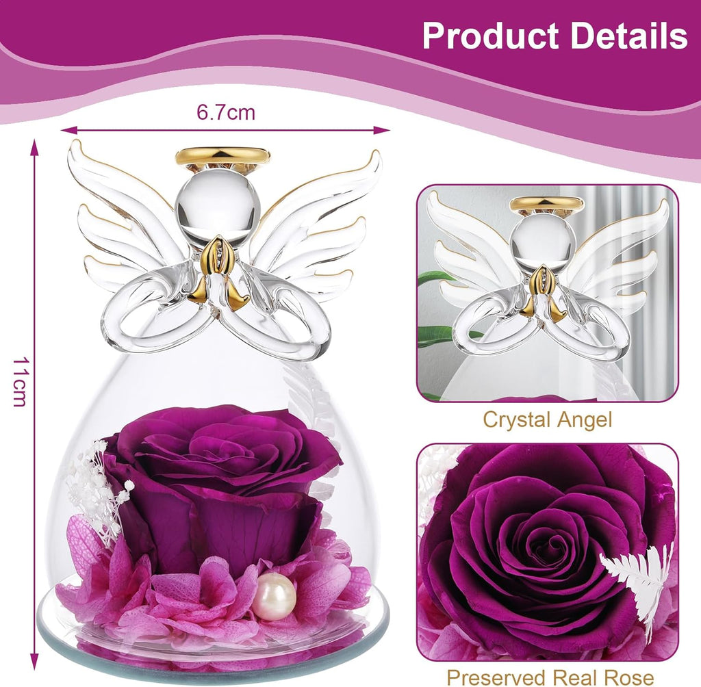 Ewige Rose Engel Geschenke für Mama, Ewige Rose in Engel Glaskuppel für Sie, Infinity Rosen Konservierte Blumen Handgemachte, Engelsfigur aus Glas, Geschenk für Frauen Mutter Oma Großmutterk