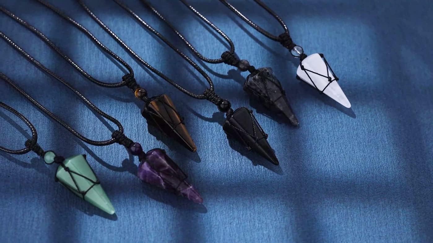 XIANNVXI Kristalle Kette Herren Sechseckiger Kristall Anhänger Kette Polierte Edelsteine Einstellbare Schwarzes Lederseil Reiki Heilung Steine Halskette Damen Schmuck