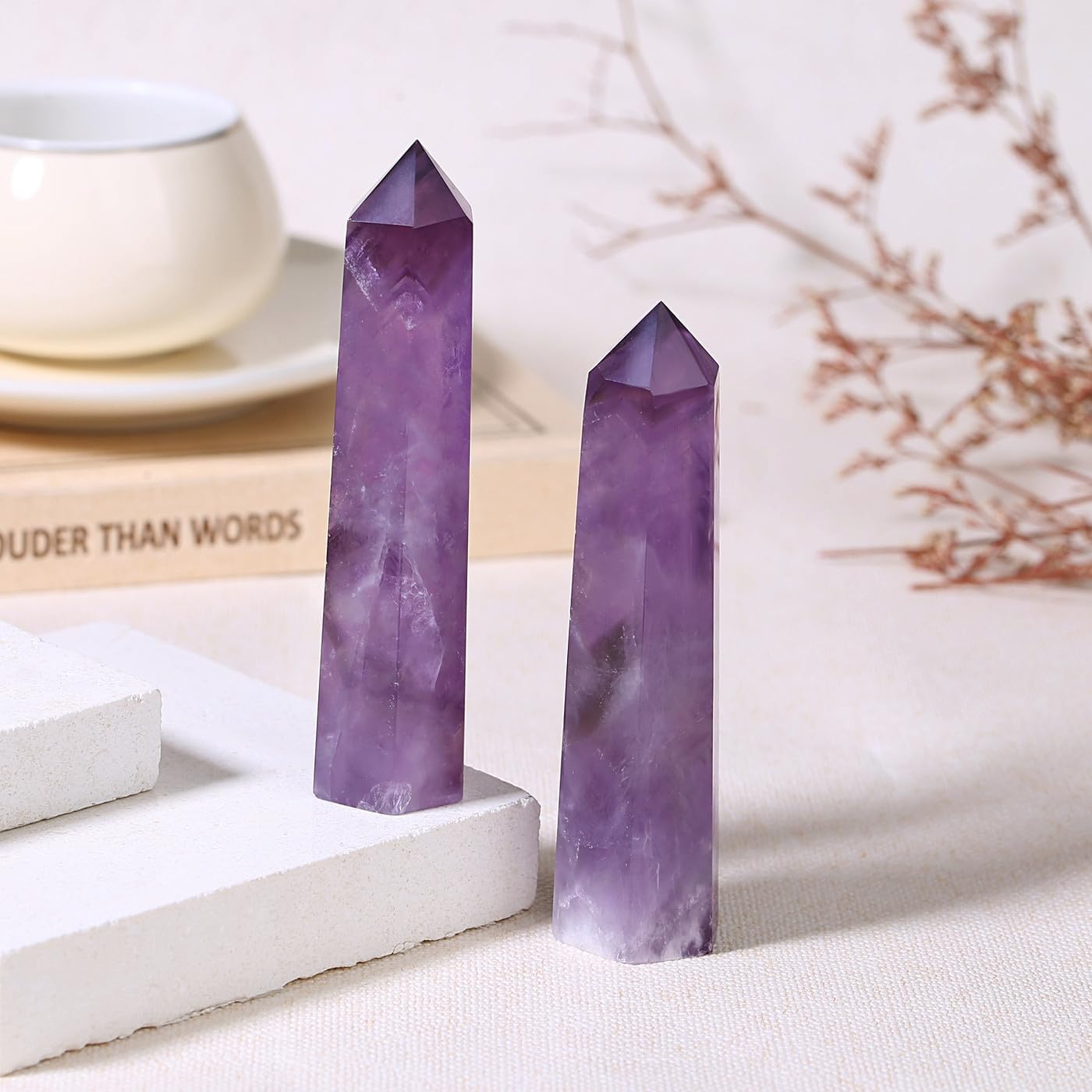 XIANNVXI 2" Amethyst Kristalle Heilung Kristall Wand Edelsteine Steine Turm Natürliche Hexagonal Punkt Stäbe Meditation Energie Therapie Steine