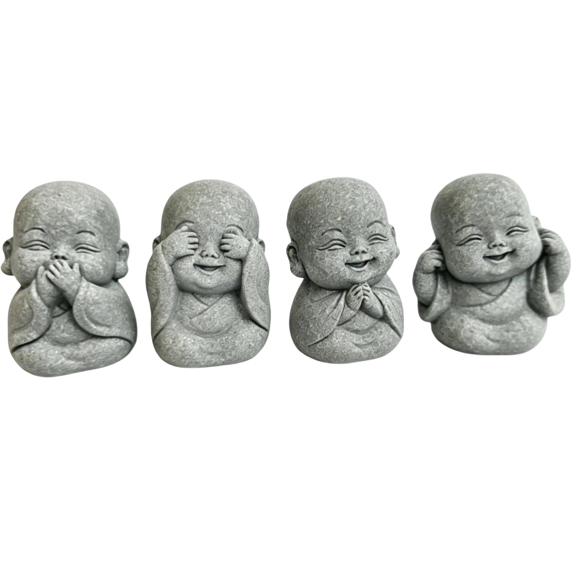 4-in-1 Mini Buddha Statue Set - See/Hear/Speak/Think No Evil, Zen Feng Shui Decor for Home, Aquarium, Garden, Office - Spiritual Resin Figurines with Blessing Amulet (Mini Buddha Statue)