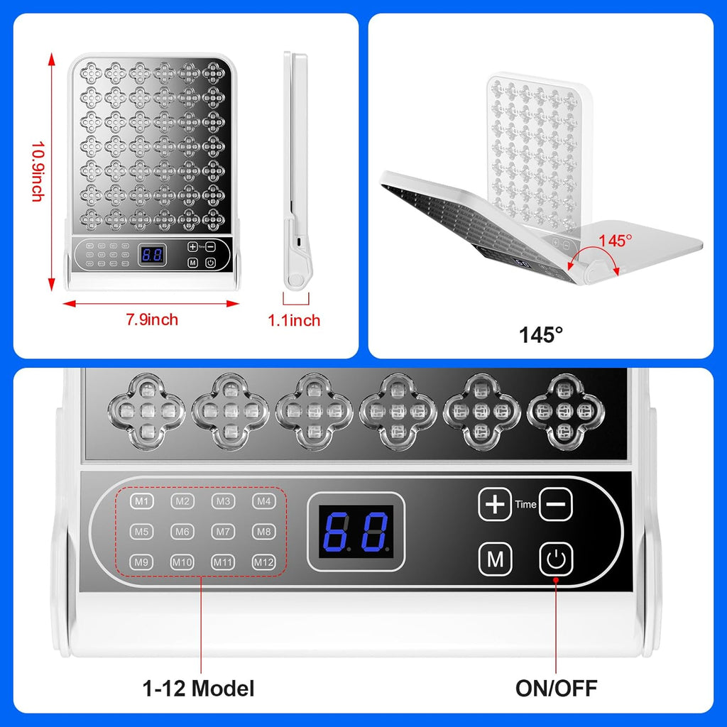 Infrarotlampe Rotlichtlampe, 4 Wellenlängen Rotlichtlampen mit Timer, 210 LEDs Rotes Licht-Lampe,12 Modi, Infrarotlichtlampe Für Gesicht und Körper (Lampe erzeugt keine Wärme)
