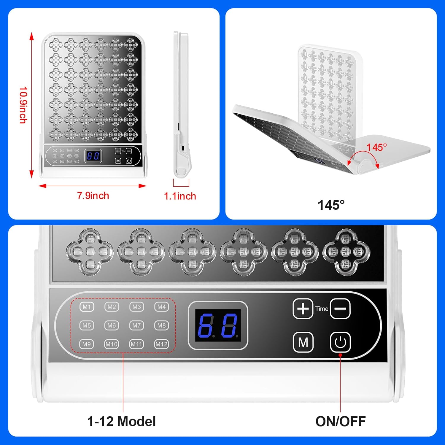 Infrarotlampe Rotlichtlampe, 4 Wellenlängen Rotlichtlampen mit Timer, 210 LEDs Rotes Licht-Lampe,12 Modi, Infrarotlichtlampe Für Gesicht und Körper (Lampe erzeugt keine Wärme)