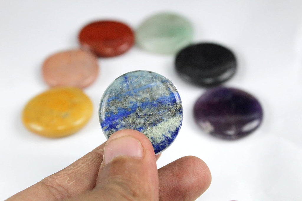 Jet International Fantastischer Chakra Edelstein 7 Rundstein Set Palm Worry Stein Daumen Stein Kristalltherapie Geometrie