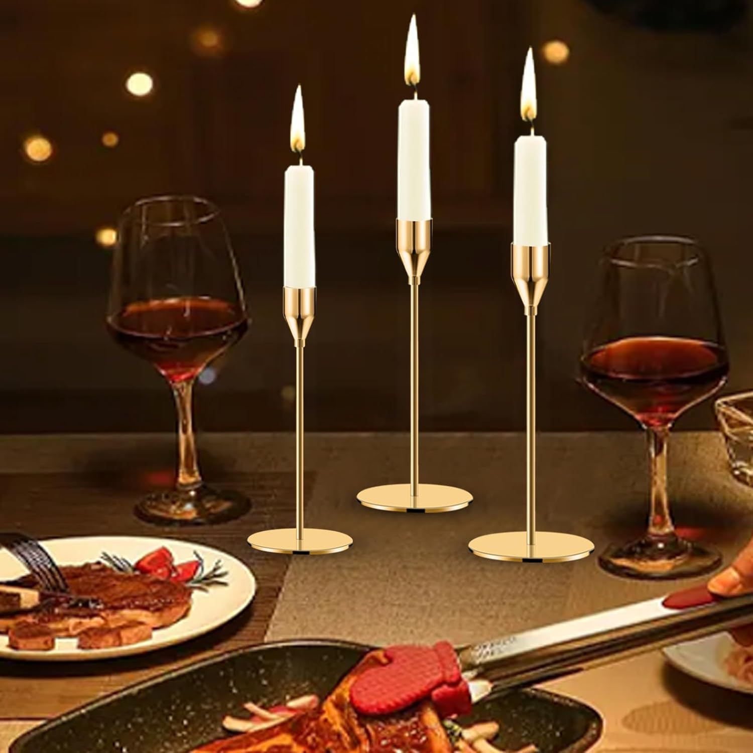 Candle Holder Gold Candle Holder Candle Holder Tall Cone Candle Holder for Home Decoration, Wedding, Dinner, Party, Anniversary, Fits 3/4" Thick Candles and LED Candles (Set of 6)