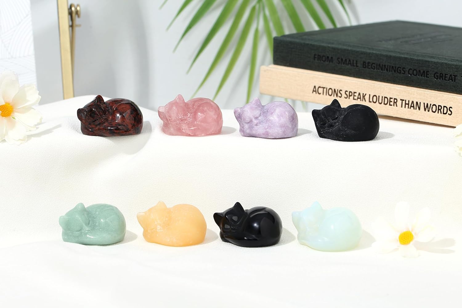 QINJIEJIE Obsidian Katzen Deko Kristalle Heilsteine Schwarze Katze Figuren Dekor Geschenk für Katzenliebhaber Edelsteine Glück Kätzchen Geschenke für Frauen