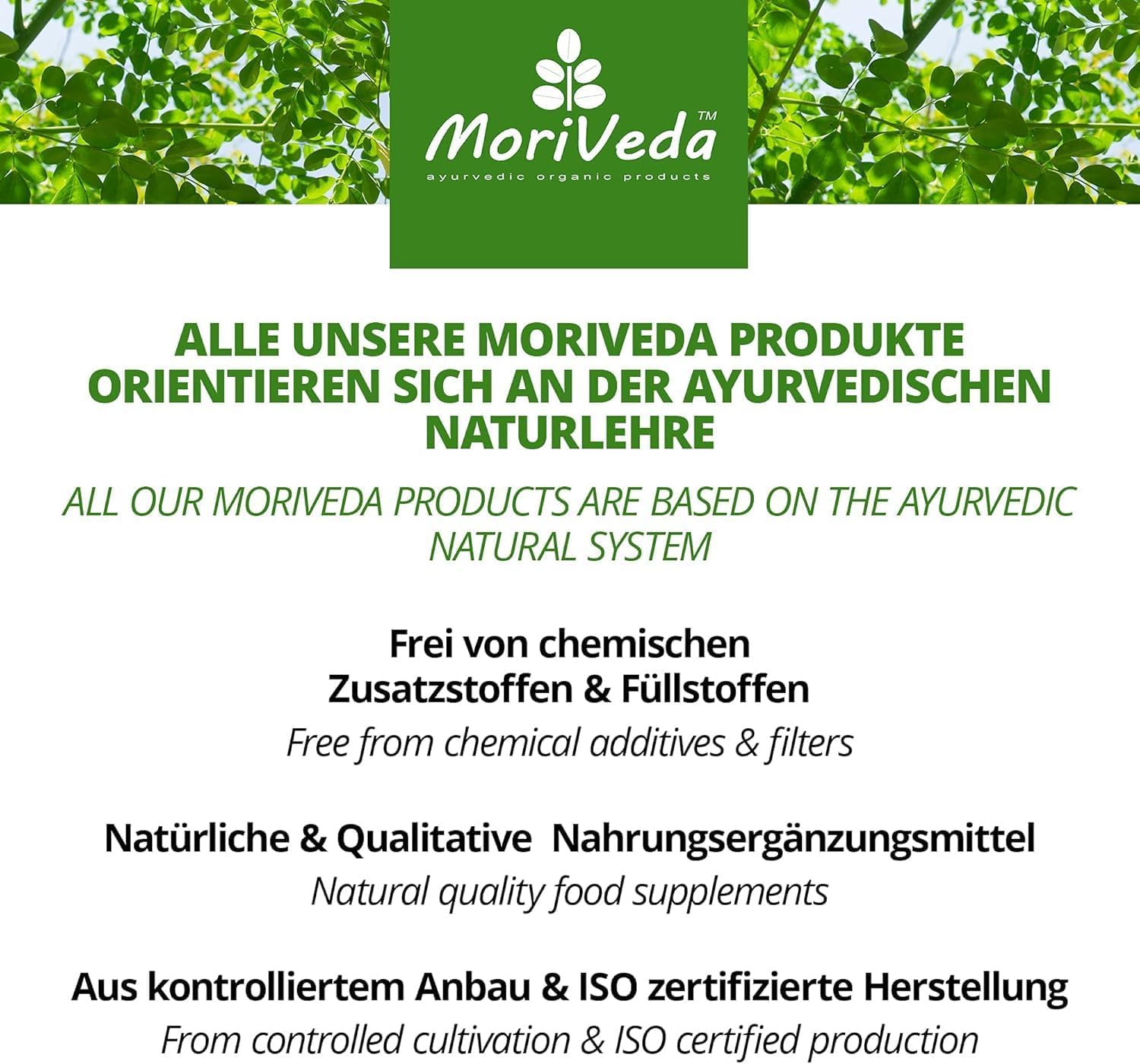 Moringa Energy Tabletten 3800mg - 180 Tage Vorrat - Moringa hochdosiert, mit Vitaminen, Proteinen & Aminosäuren in Ayurveda Spitzen-Qualität - Vegan & Glutenfrei - von MoriVeda - 360 Presslinge