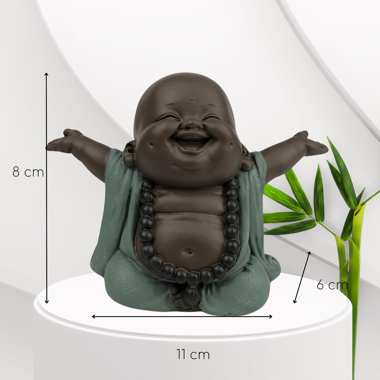 Lachender Buddha Willkommen - Glücksbringer Statue - Zen und Feng Shui Dekoration - für eine entspannende und spirituelle Atmosphäre - Geschenkidee - Breite: 9cm - Farbe: Grün und Braun - Zen'Light