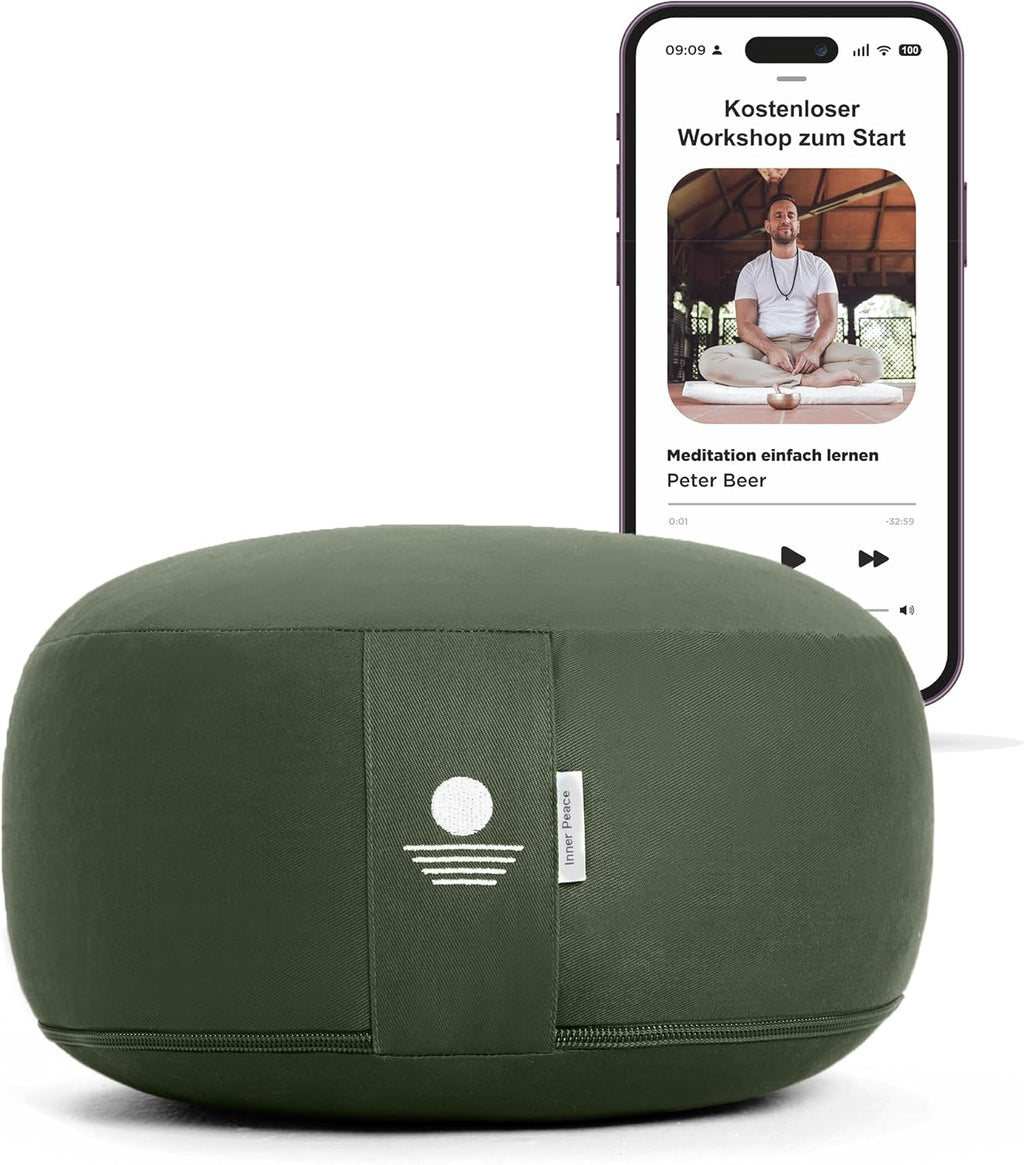Inner Peace Yogakissen Meditationskissen aus 100% Bio Baumwolle und mit Bio Dinkelfüllung | Yogakissen Rund, Yoga Sitzkissen, Yogakissen Meditationskissen, Sitzkissen Yoga, Meditation Cushion