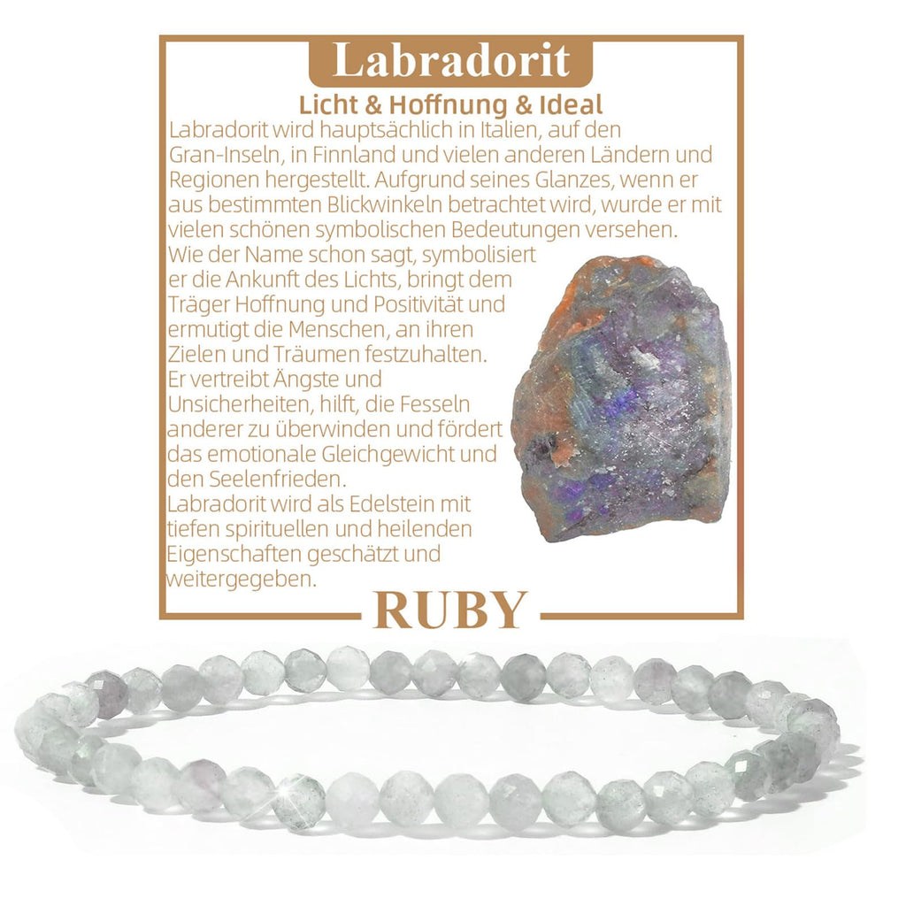 RUBY Perlenarmband Damen - Hochwertiges 4mm Edelstein Armband aus Facettierten Echten Natursteinen - Inklusive Geschenkbox Geschenk für Sie