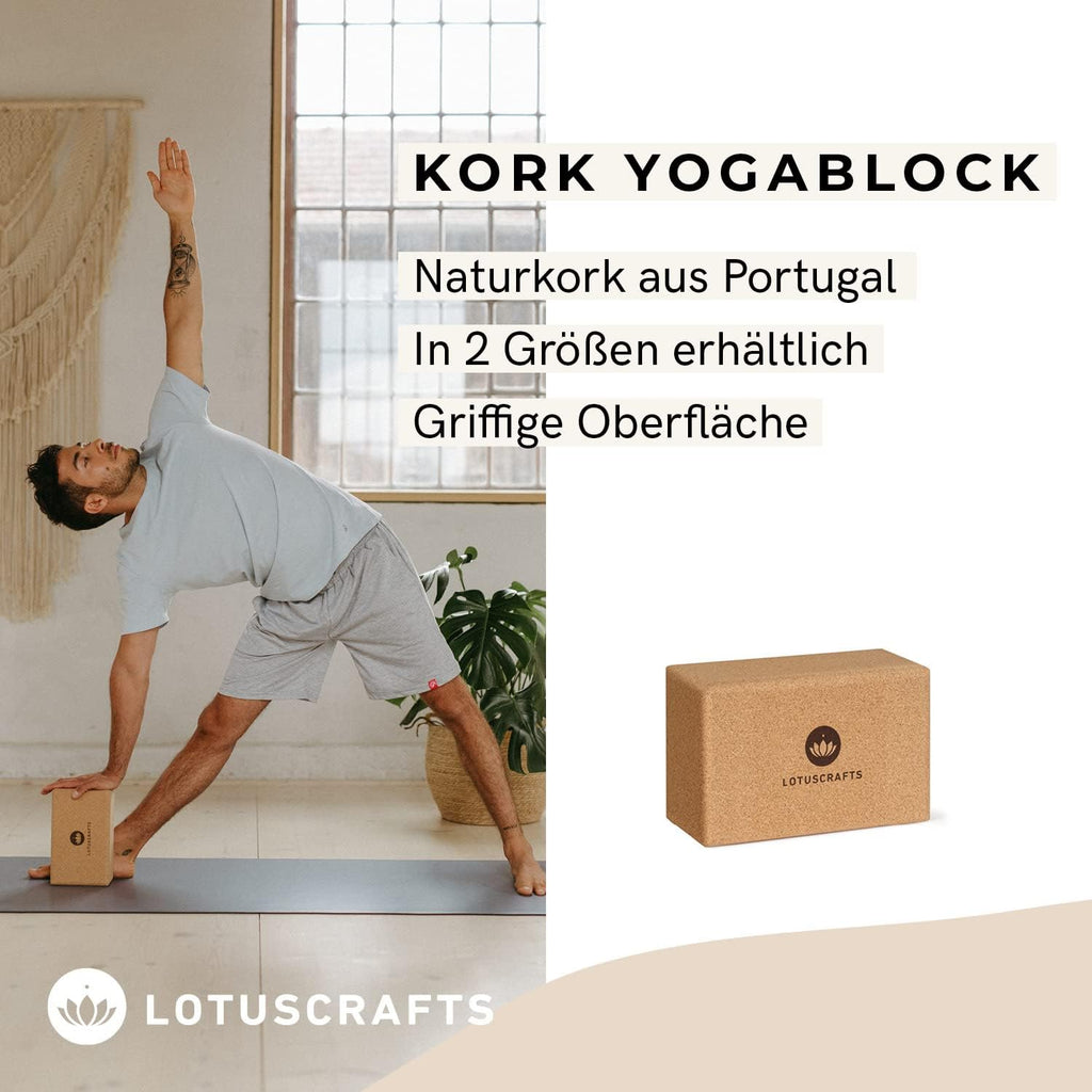 Lotuscrafts® Yoga Block Kork 2er Set oder Einzeln, Korkblock in 2 Größen, Made in Portugal, 100% Natürliche Yogablöcke aus Kork, Yoga Zubehör für Anfänger & Fortgeschrittene