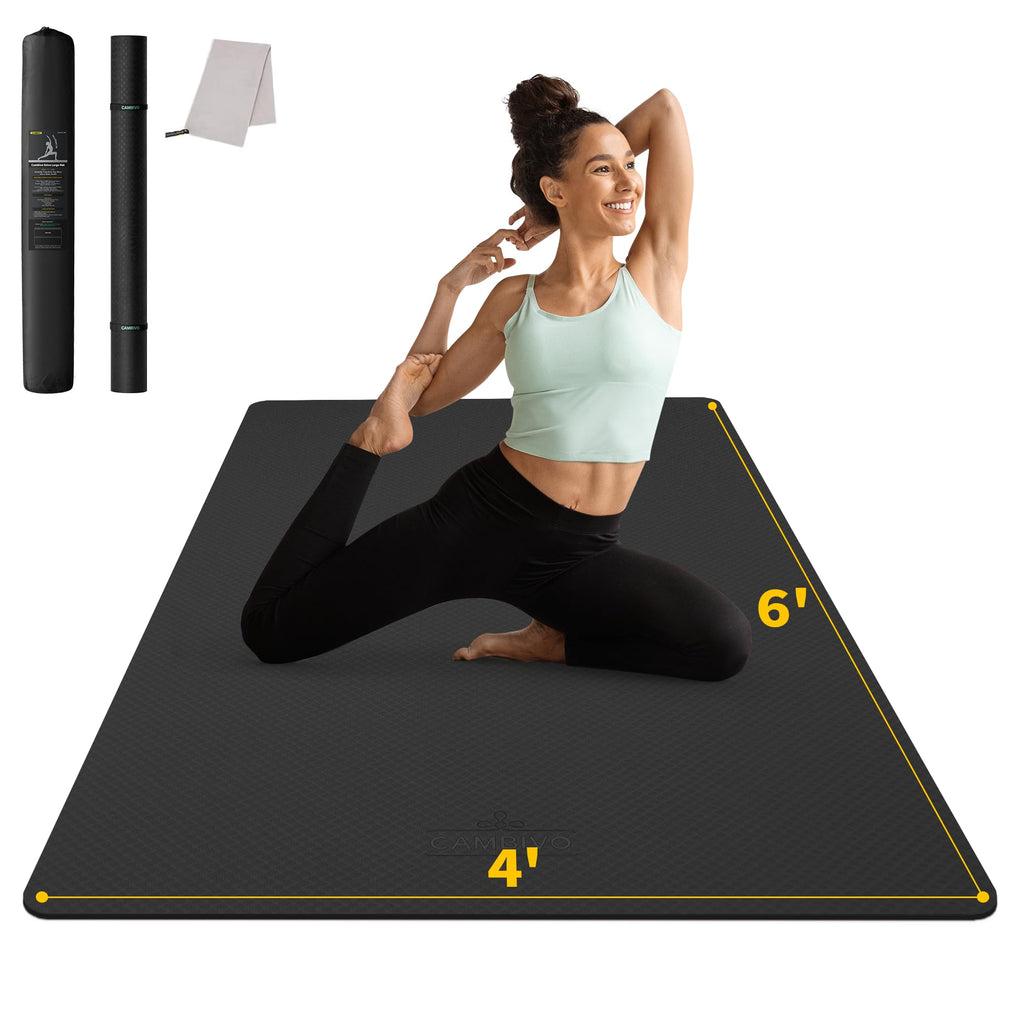 CAMBIVO Yogamatte XXL, Yoga Matte 183cm x 122cm Groß，6/8/10/12mm Extra-DickE Fitnessmatte, Breite Sportmatte Rutschfest, TPE Pilatesmatte Gymnastikmatte mit Handtuch