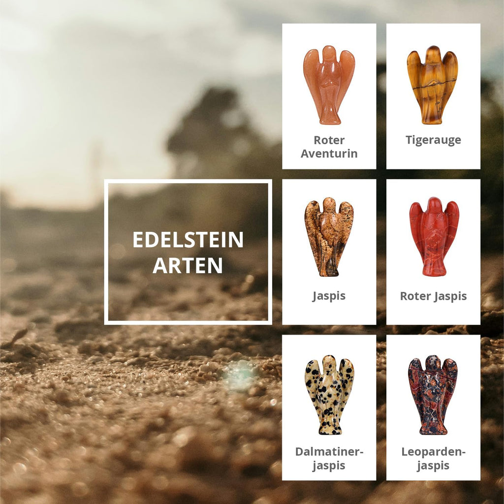 Morella Edelstein Dalmatinerjaspis Engel Glücksbringer Schutzengel zum Mitnehmen 3,5 cm in Samtbeutel