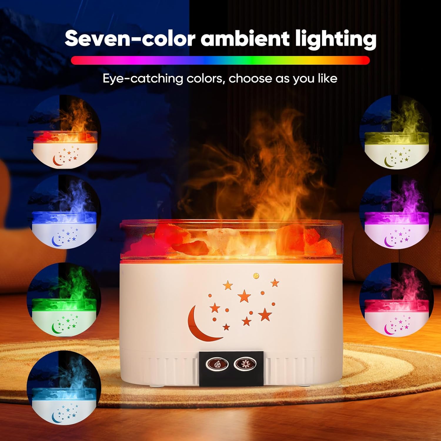 2-in-1 Salzstein Aroma Diffuser mit 7 Farben LED - Kabelloser Luftbefeuchter für ätherische Öle, Salzkristalllampe & Duftöl Diffusor als Raumduft und Salzlampe für Zuhause, 200ml