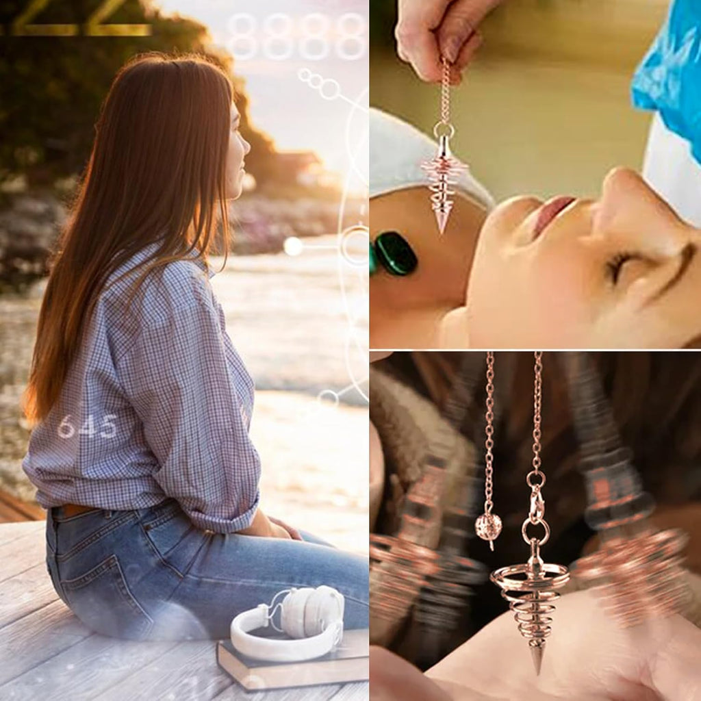 Pack of 2 Esoteric Pendulum, Jewellery Copper Pendulum, Divination Healing Reiki Pendulum Necklace, with Chain Esoteric Radiesthesia Cone Pendulum, Metal Pendulum Spiritual Lace Pendulum (Rose