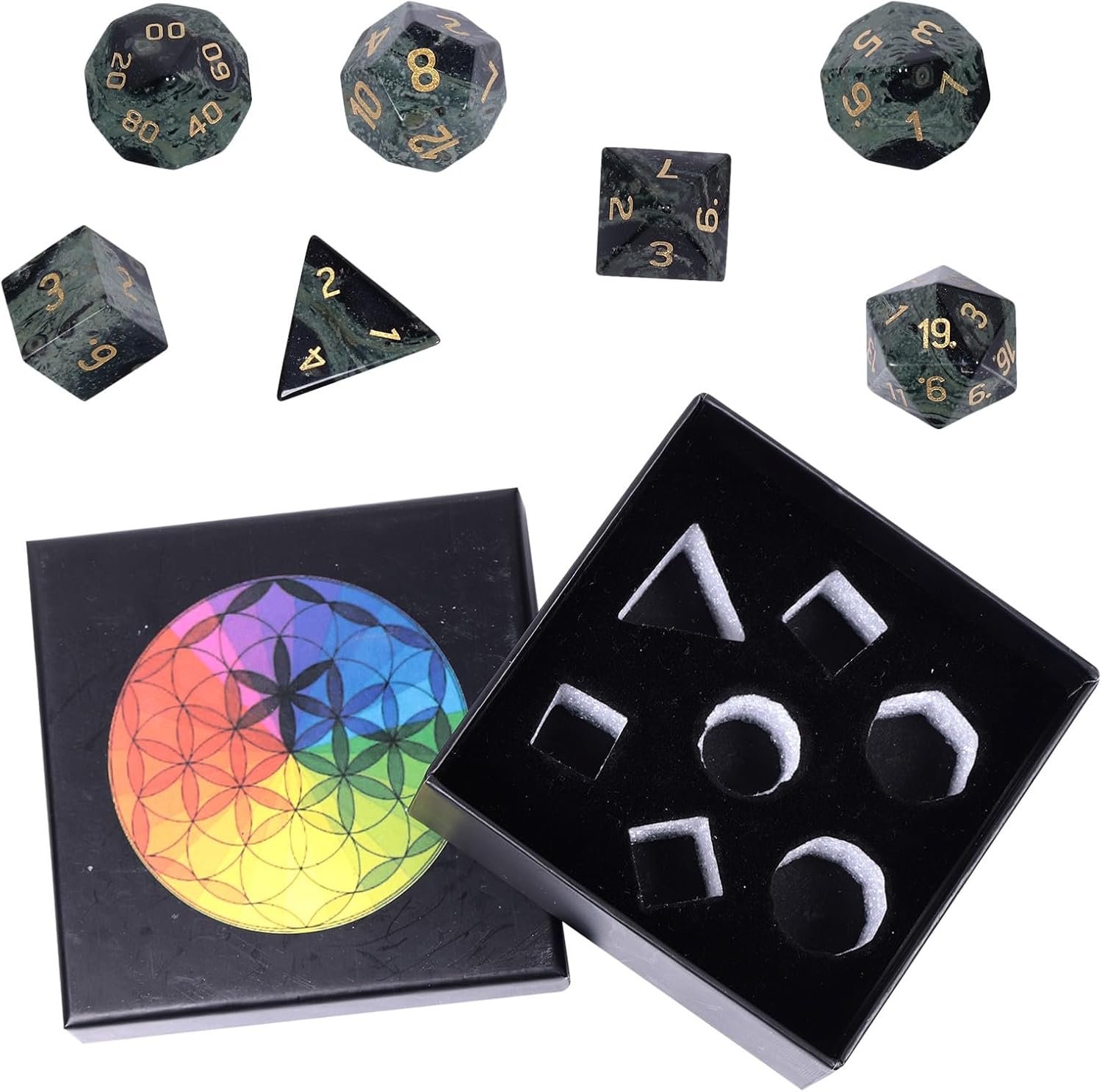 Nupuyai Kambaba Jasper Stone Polyhedral Dice Gemstones Set, 7 Pieces Healing Stones Set, Table Games for Dungeon and Dragons Dice, DND RPG MTG Dice Game Gift