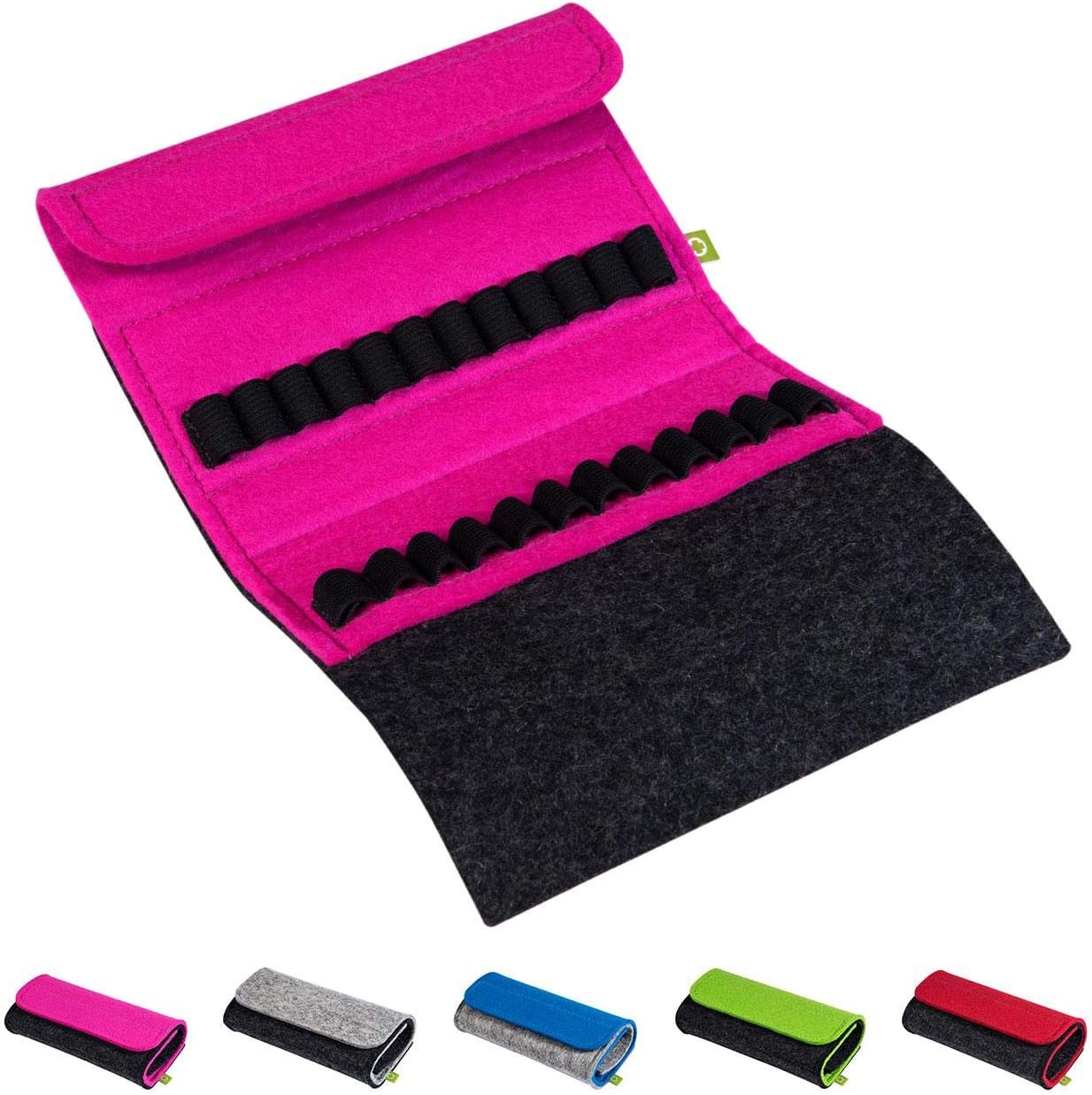 Homöopathische Taschenapotheke für Globuli, leer, Globuli-Tasche für 24 Globuli-Röhrchen (Glas), handgemacht aus echtem Filz (pink)