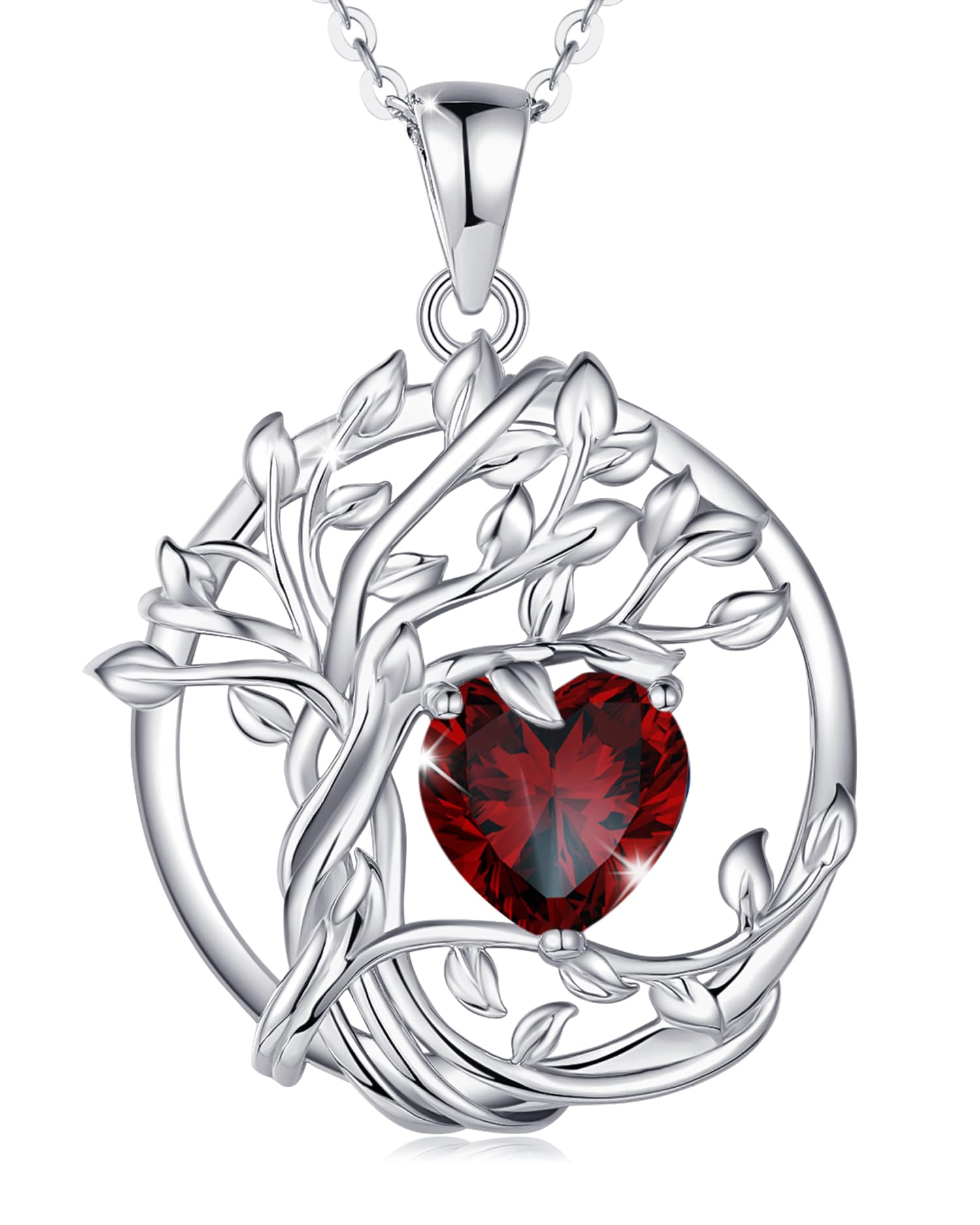 FANCIME Tree of Life Baum des Lebens Geburtstein Halskette Sterling Silber Anhänger Geburtstein Kette Edelstein Jahrestag Geburtstag Schmuck Weihnachten Geschenke für Damen Mama Ihre Frau