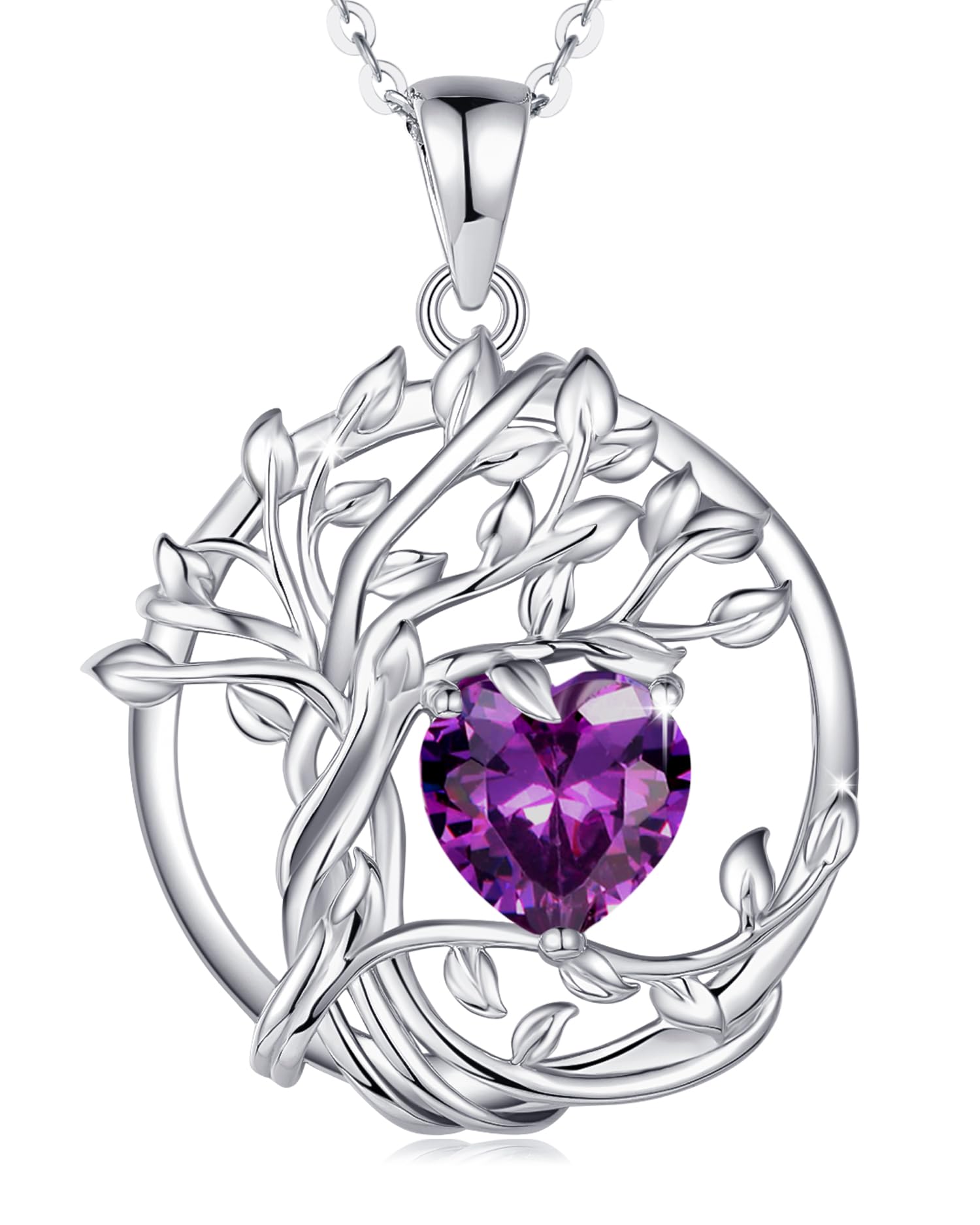 FANCIME Tree of Life Baum des Lebens Geburtstein Halskette Sterling Silber Anhänger Geburtstein Kette Edelstein Jahrestag Geburtstag Schmuck Weihnachten Geschenke für Damen Mama Ihre Frau