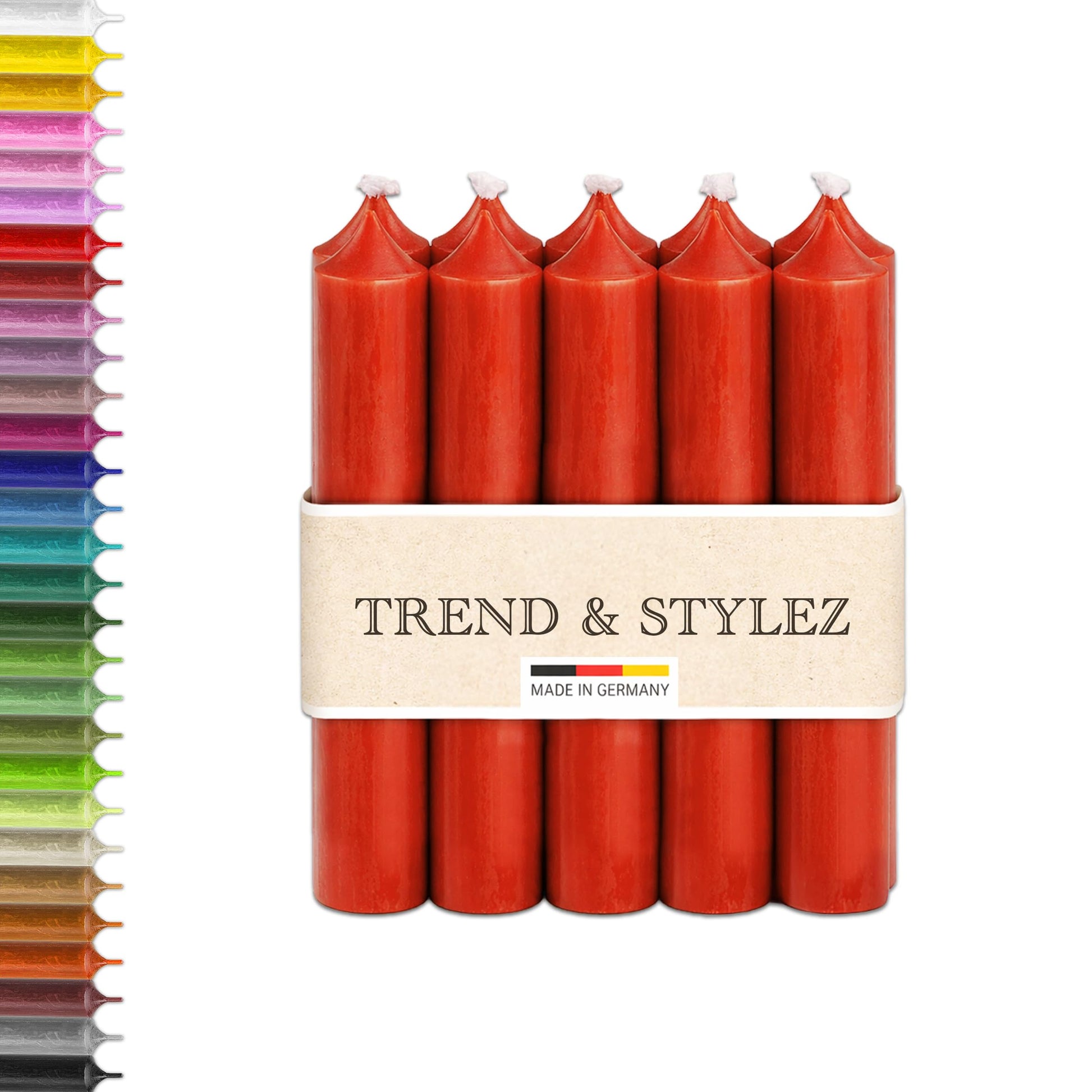 10 Bunte Spitzkerzen durchgefärbt 100x22mm | RAL Stabkerzen mit 8h+ Brenndauer | Ohne Tropfen & Rußen | Tafelkerzen für Leuchter | Made in Germany (Pastellrosa)