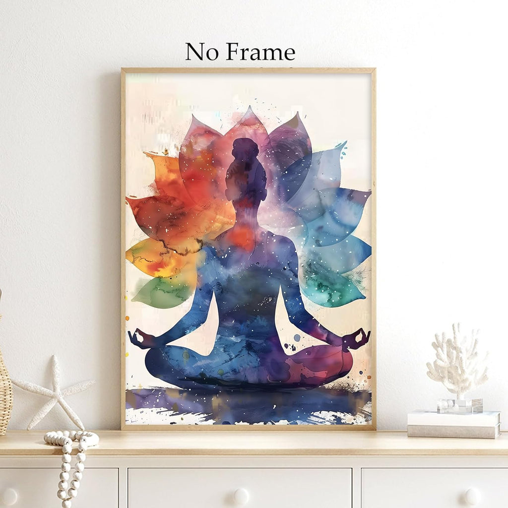 GADZRTIL Lotus Flower Painting Abstract Yoga Artwork Colorful Zen Wall Art Chakra Poster Canvas Colorful Spiritual Picture Zen Lotus Painting Yoga Chakra Picture for Living Room 16x24inch No Frame