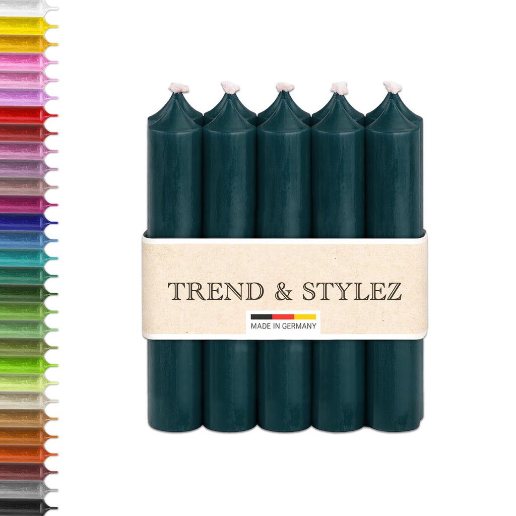 10 Bunte Spitzkerzen durchgefärbt 100x22mm | RAL Stabkerzen mit 8h+ Brenndauer | Ohne Tropfen & Rußen | Tafelkerzen für Leuchter | Made in Germany (Pastellblau)