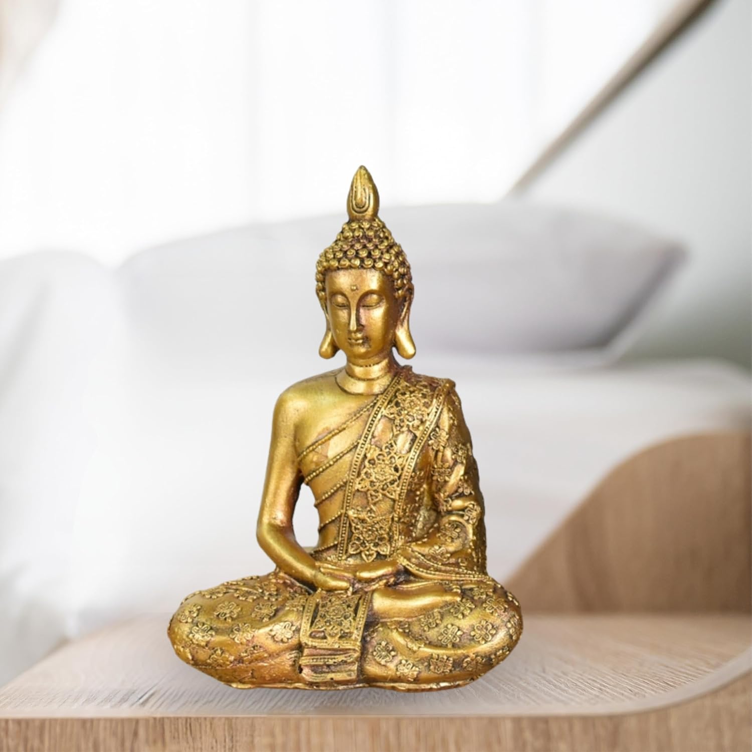 Zen'Light - Buddha-Kopf-Figur Sanci - Dekoration für Zen, Meditation und Feng-Shui - Geschenk für entspannende und spirituelle Atmosphäre - Buddha-Statue - Höhe: 18 cm - Farbe: Gold