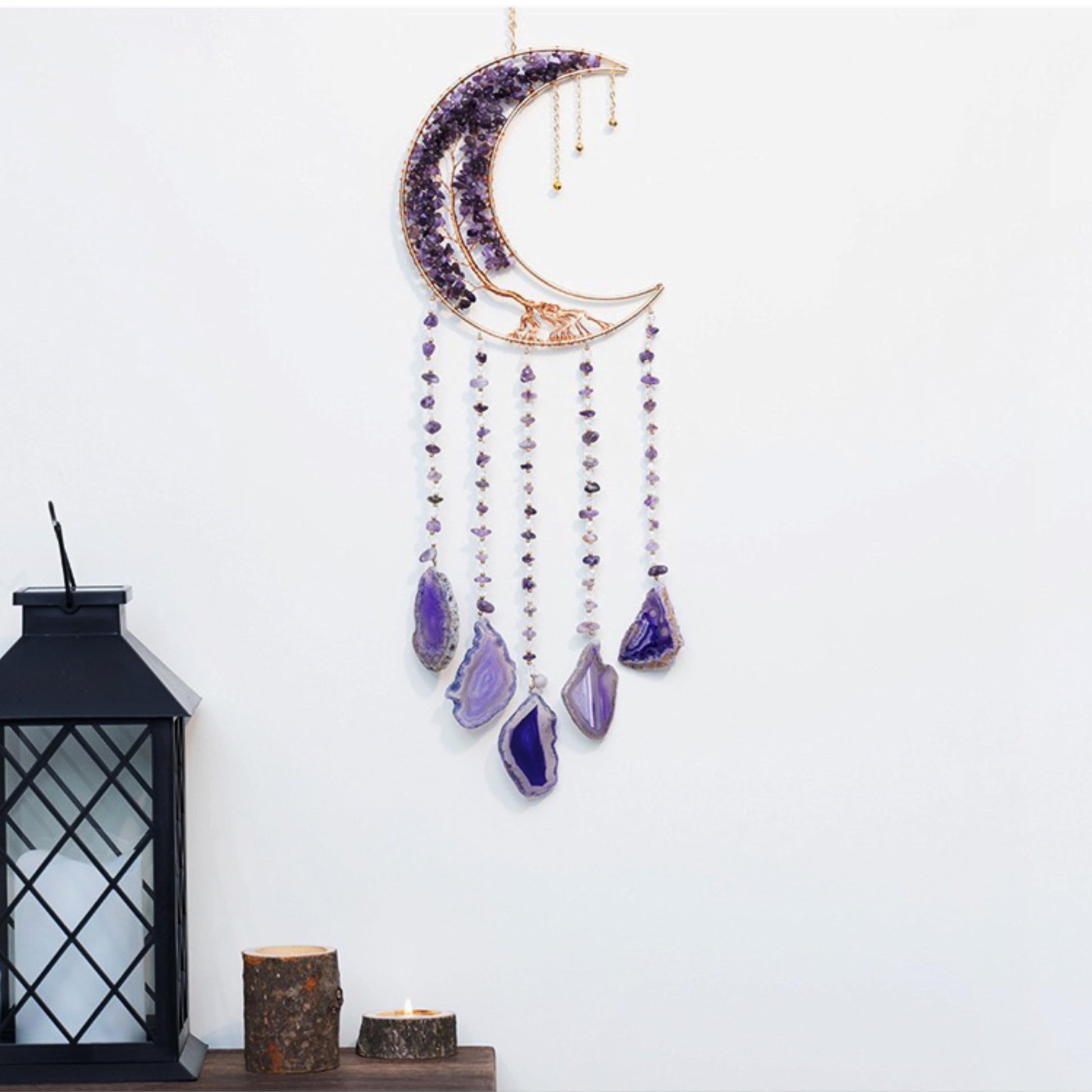 Crystals Tree of Life Dream Catcher, Natural Gemstone Agate Chakra Sign, Wall Hanging, Home Decoration for Meditation, Yoga Wall Art, Mandala Ornaments for Bedroom (7 Chakra Crystals)
