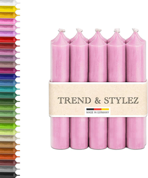 10 Bunte Spitzkerzen durchgefärbt 100x22mm | RAL Stabkerzen mit 8h+ Brenndauer | Ohne Tropfen & Rußen | Tafelkerzen für Leuchter | Made in Germany (Pastellrosa)