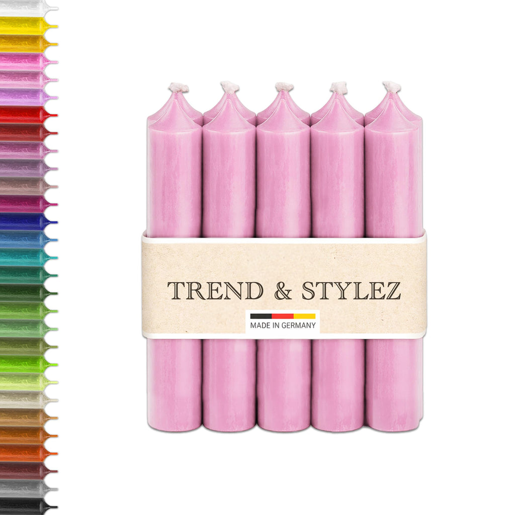 10 Bunte Spitzkerzen durchgefärbt 100x22mm | RAL Stabkerzen mit 8h+ Brenndauer | Ohne Tropfen & Rußen | Tafelkerzen für Leuchter | Made in Germany (Pastellrosa)