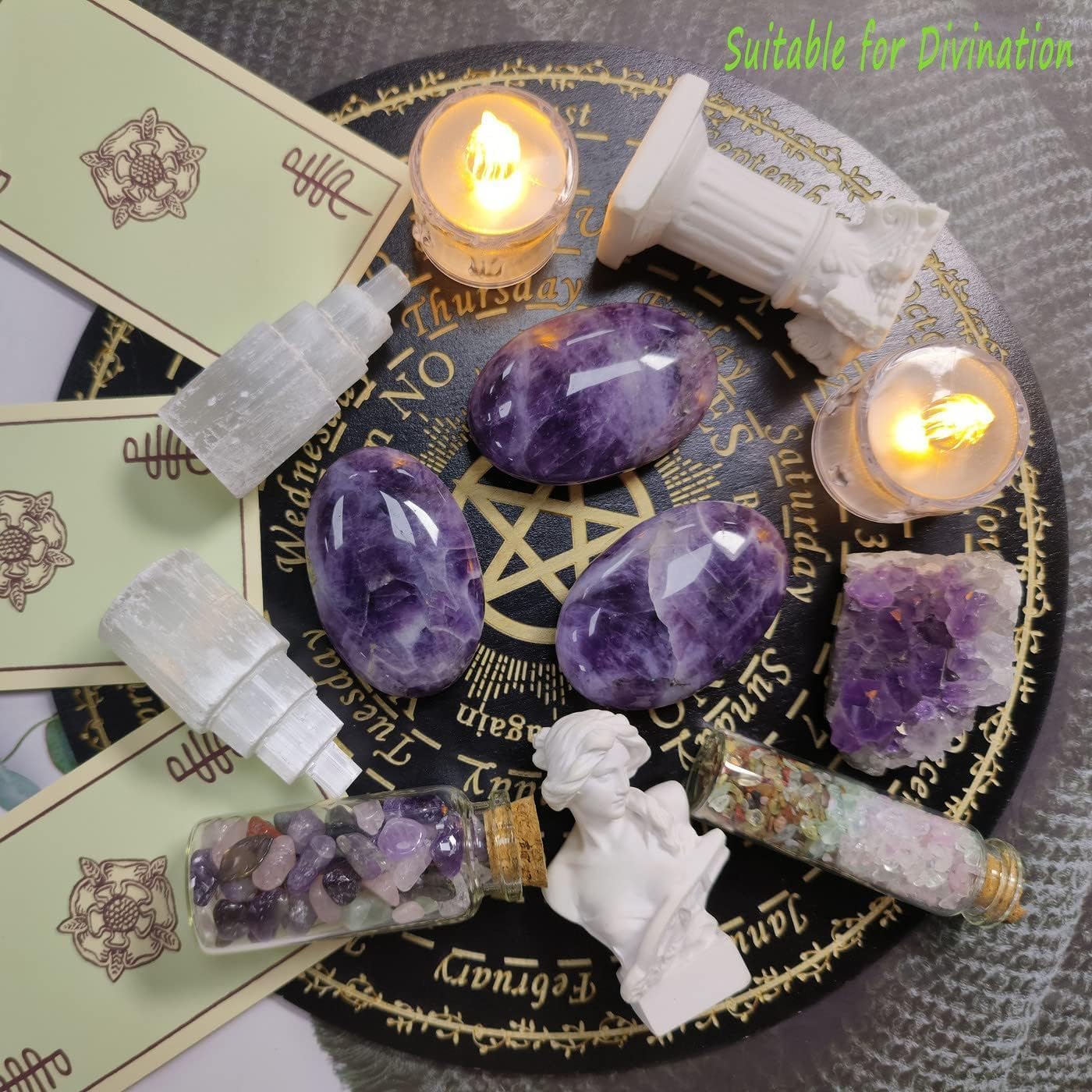 QINJIEJIE Groß Amethyst Edelsteine 2.4" Ovale Kristalle Natürliche Steine Sorgensteine Handschmeichler Stein Kristall Spirituelle Geschenke Reiki Meditation Deko 1PC