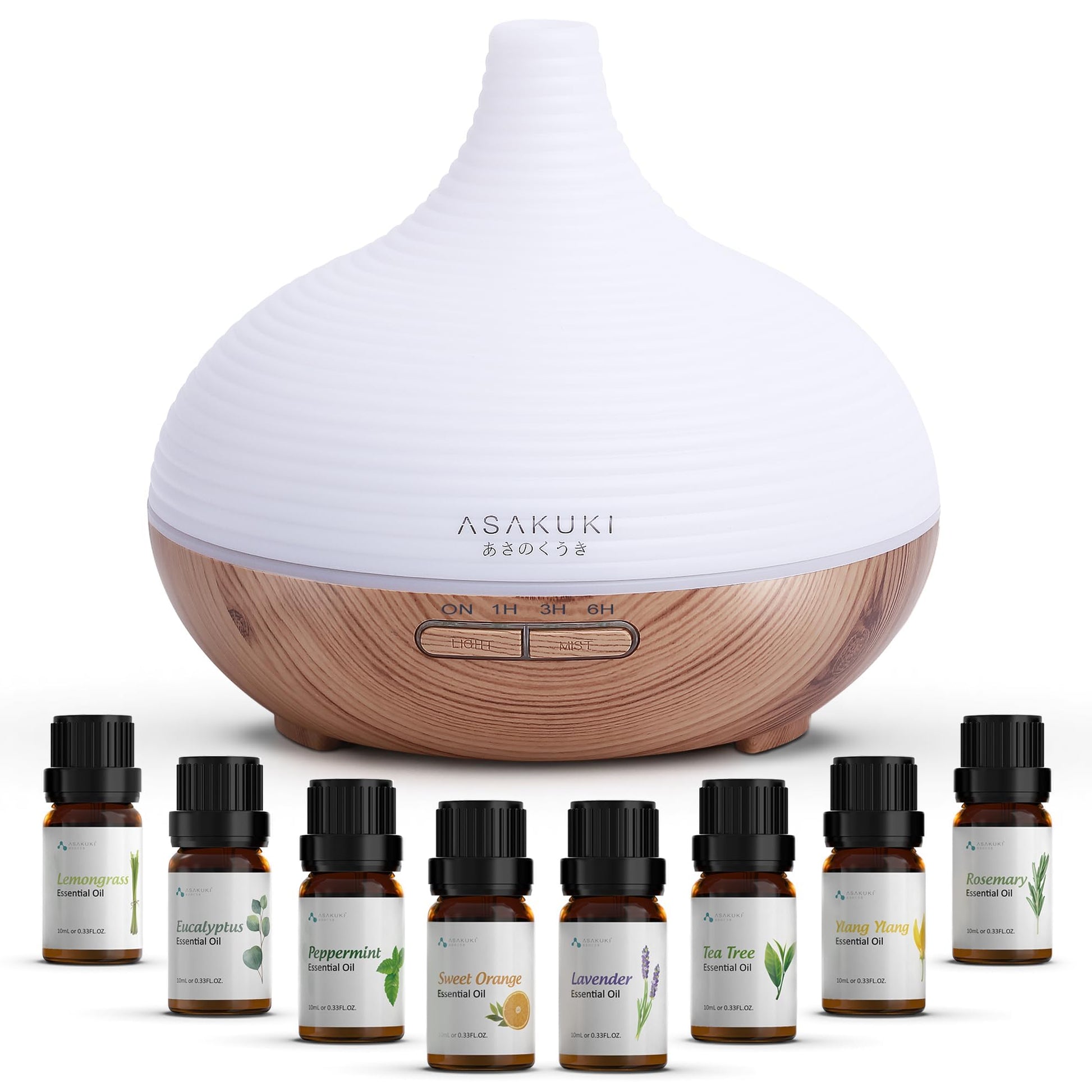 Asakuki Aroma Diffuser for Fragrance Oils, 300 ml Premium Ultrasonic Humidifier for Aromatherapy Oils with 7-Colour LED Light, BPA-Free for Bedroom, Office, Spa
