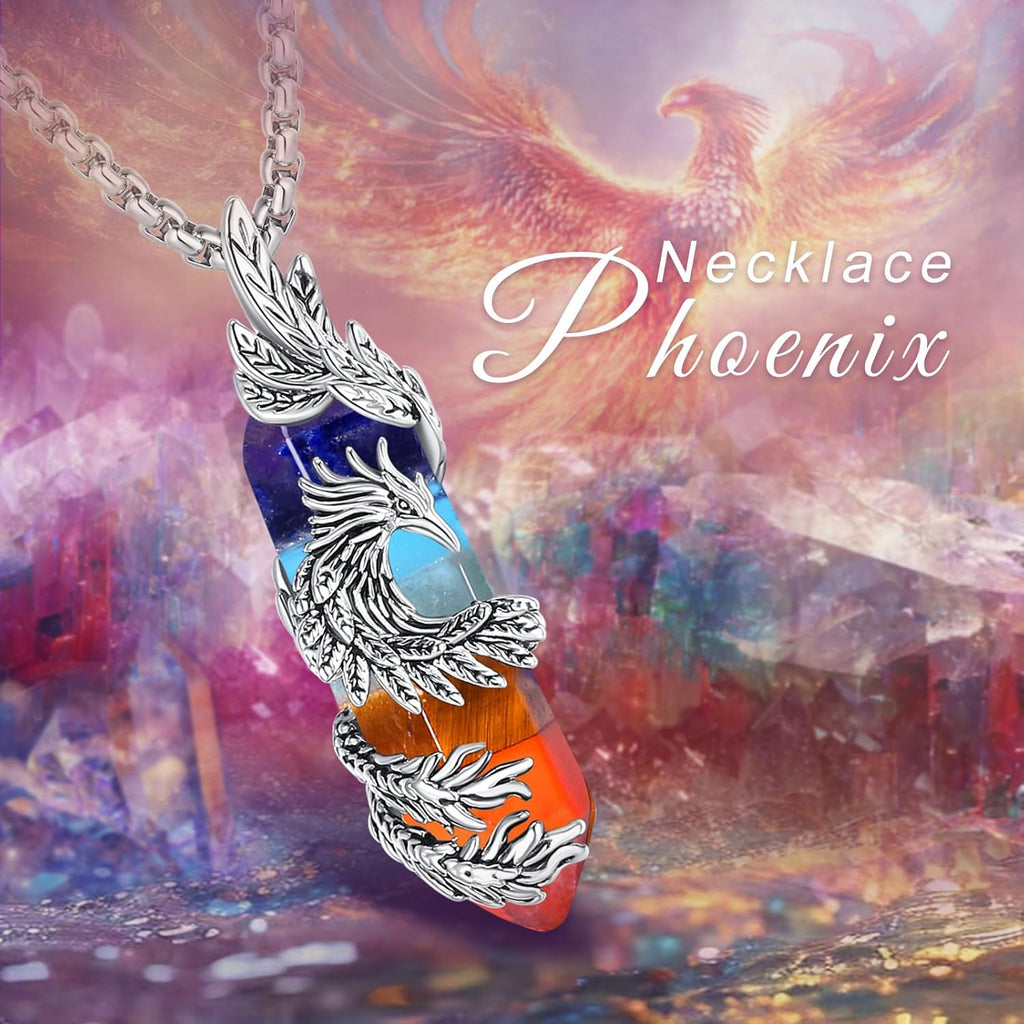INFUSEU Kristall Phönix Kette, Vogelhänger Spirituelle Tiere Halskette Schmuck Kristall Rising Phoenix Lapislazuli Geschenke für Frauen Mädchen Damen