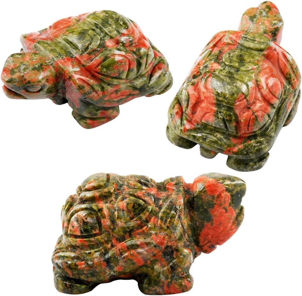 Unakite Kristall Schildkröte Figur Edelstein, Hand Geschnitzt Schildkröte-Skulptur Reiki Heilung Stein Ornament Pocket Statue Fengshui Decor für Glücksbringer Amulett