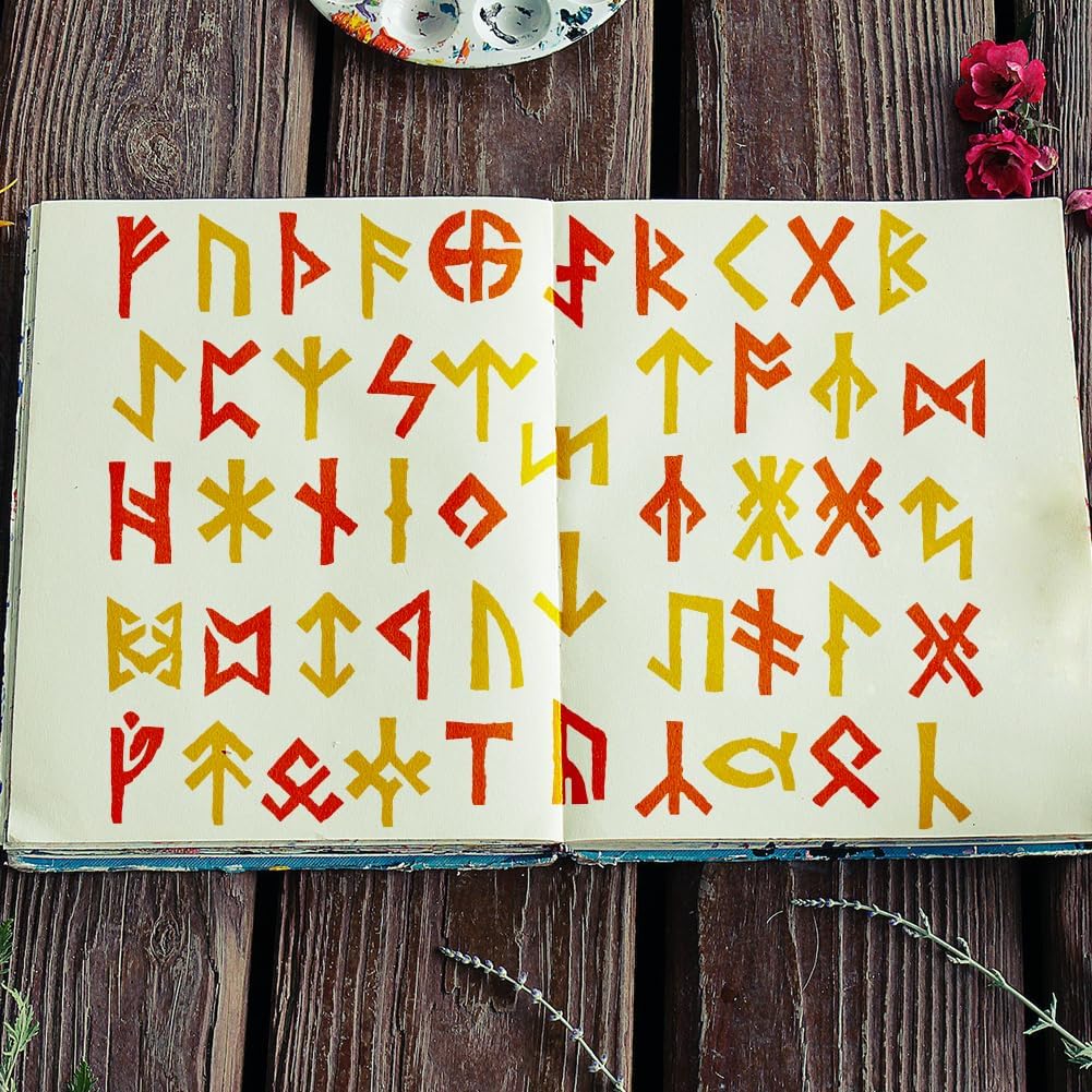 FINGERINSPIRE Wikinger Runen Malschablone 21x29.7 cm Wiederverwendbare Alte Alphabet Schablone Wikinger Thema Runen Muster Bastelschablone Zum Malen Auf Wand Holzmöbel Heimdekoration Heimdekoration